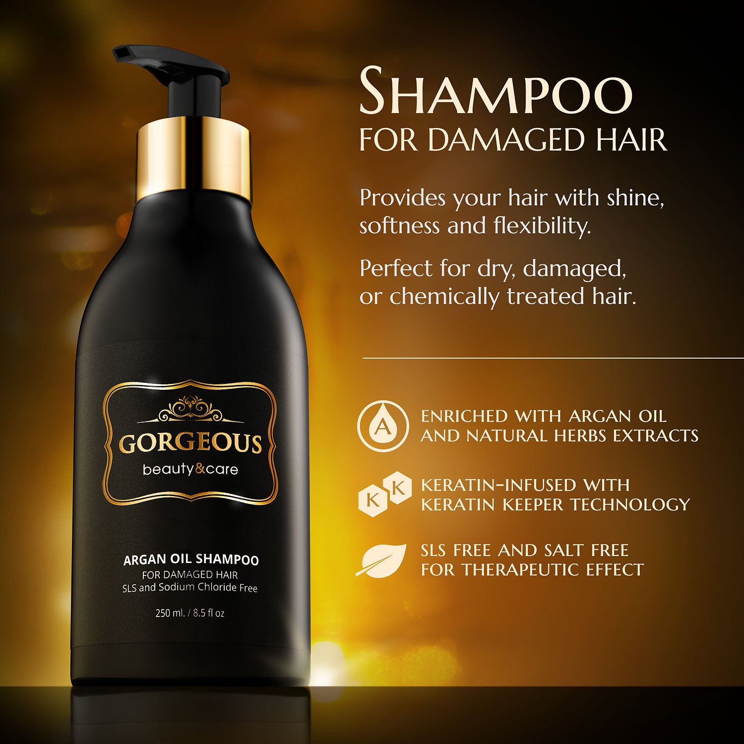 Gotgeous Argan Oil Shampoo Gold Label NEW IMPROVED PUMP