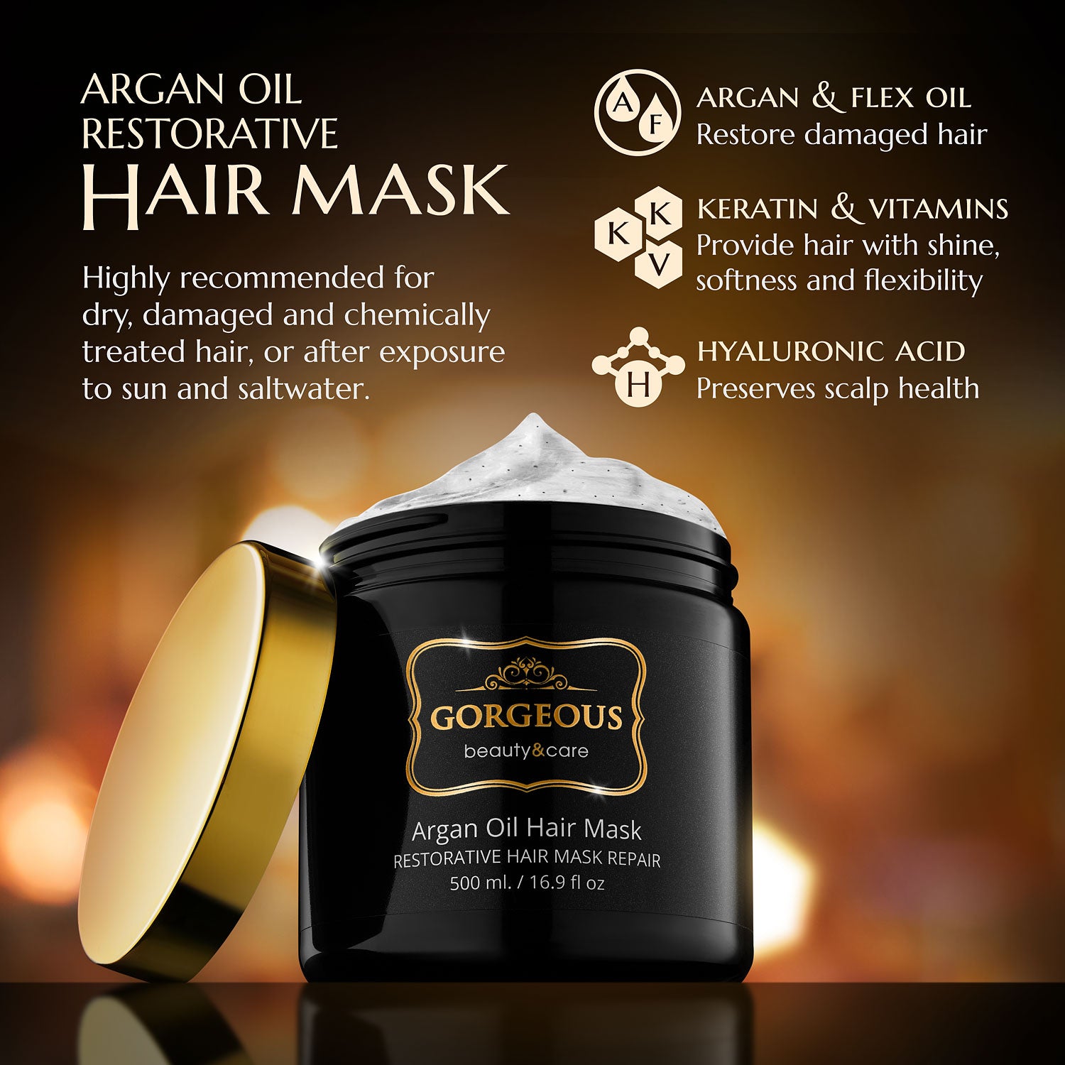Argan Oil Hair Mask keratin Deep Conditioner All Hair Types 16.9 fl oz