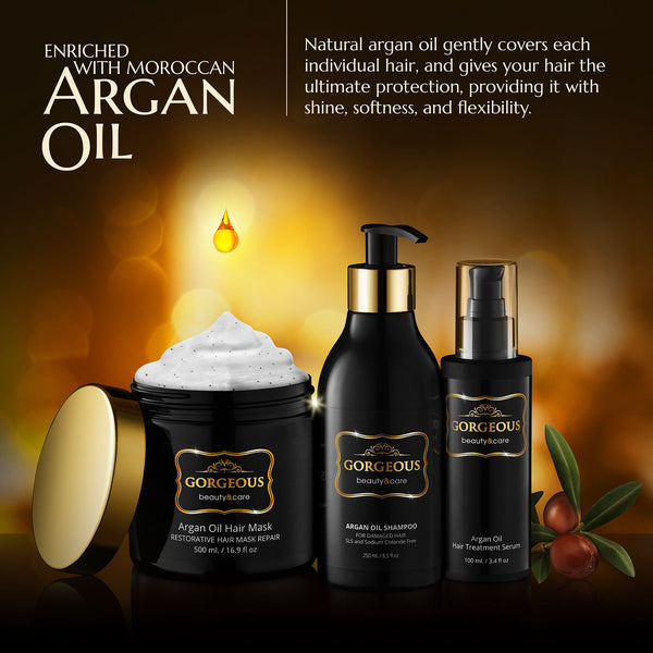 Beauty Gorgeous Argan Oil Shampoo ,oil & Mask Set Hair Care New Gift